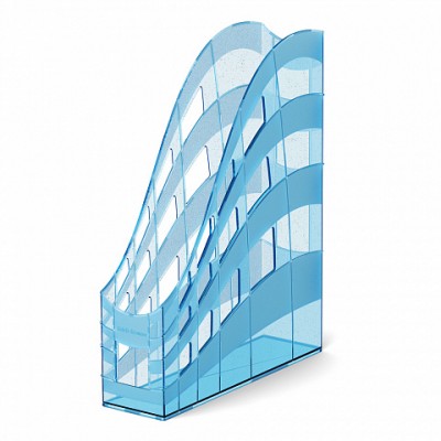 Подставка для бумаг вертикальная пластиковая ErichKrause® S-Wing, Glitter, 75мм, голубая